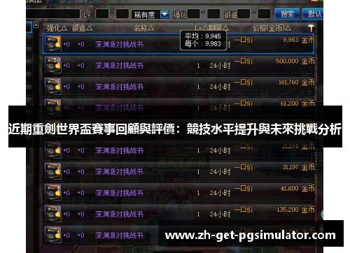 近期重劍世界盃賽事回顧與評價：競技水平提升與未來挑戰分析